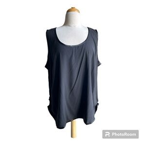 Eileen Fisher black ruched side hem silk tank top 3X